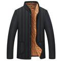 Men’s casual winter jacketWinter Men Jacket featuring a black exterior and cozy light brown lining.