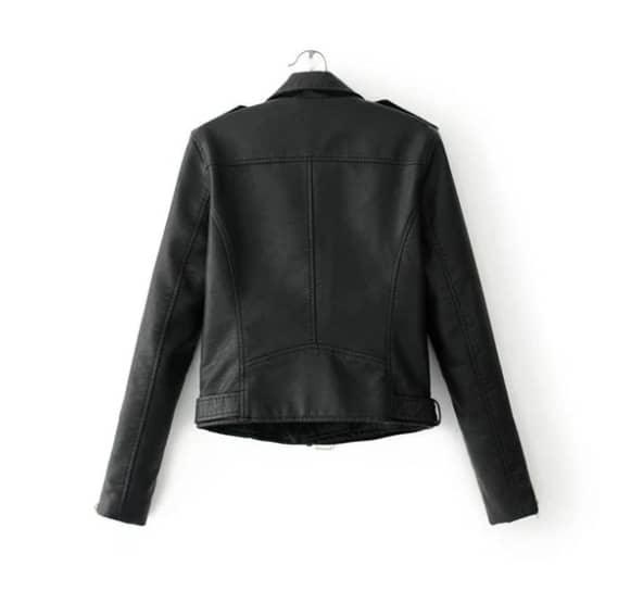 Trendy slim-fit jacket Slim-fit Motorcycle Jacket All, black imitation leather jacket back view