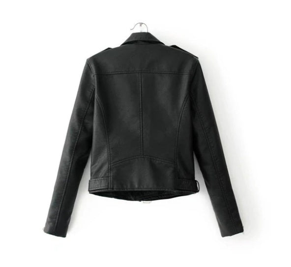 Trendy slim-fit jacket Slim-fit Motorcycle Jacket All, black imitation leather jacket back view