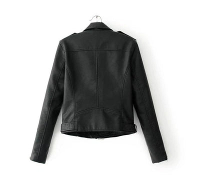Trendy slim-fit jacket Slim-fit Motorcycle Jacket All, black imitation leather jacket back view