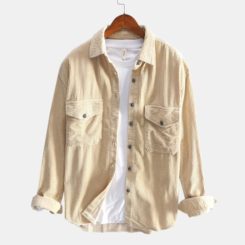 Corduroy Retro Shirt Men Long Sleeve Thickened