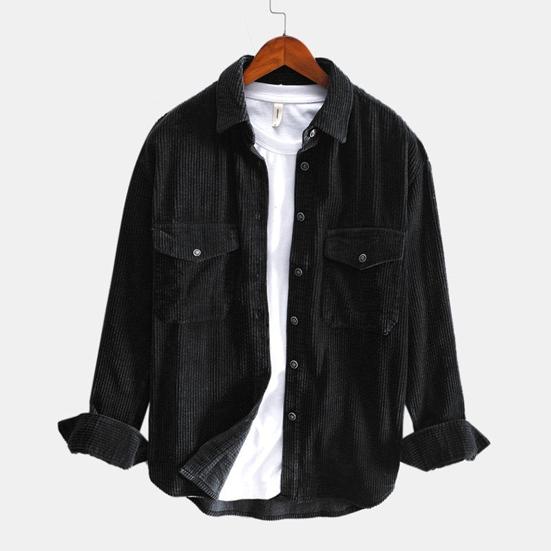 Corduroy Retro Shirt Men Long Sleeve Thickened