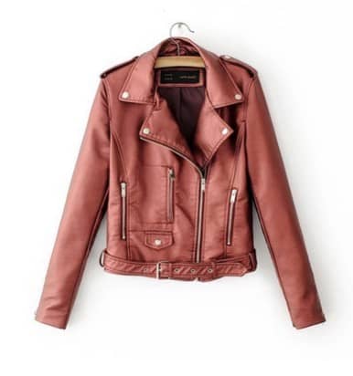 Trendy slim-fit jacket Slim-fit Motorcycle Jacket All in a stylish reddish-brown color with zippered pockets.