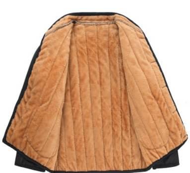 Men’s casual winter jacketWinter Men Jacket interior view showcasing soft tan lining and quilted design.