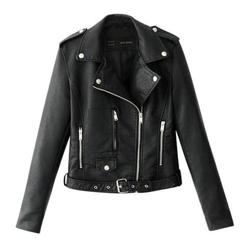 Trendy slim-fit jacket Slim-fit Motorcycle Jacket All in black imitation leather with stylish details.
