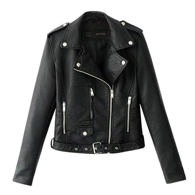 Trendy slim-fit jacket Slim-fit Motorcycle Jacket All in black imitation leather with stylish details.