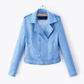 Trendy slim-fit jacket Slim-fit Motorcycle Jacket All in light blue color with lapel collar and zippers.